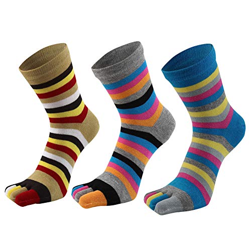 AIEOE 3 Paar Damen Zehensocken Fünf Finger Socken Baumwolle Bunte Gestreift Socken Sport Toe Socks von AIEOE