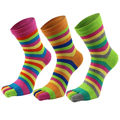 AIEOE 3 Paar Damen Zehensocken Sneaker Socken Baumwolle Fünf Finger Sport Laufende Bunte Gestreift Sportsocken von AIEOE