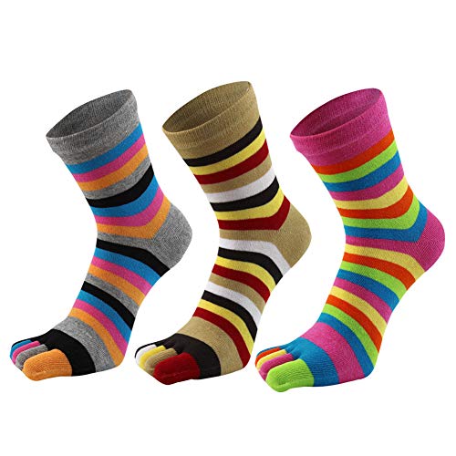 AIEOE 3 Paar Frauen Mädchen Fünf Zehensocken Baumwolle Bunte Streifen Socken Sport Laufen Socken von AIEOE