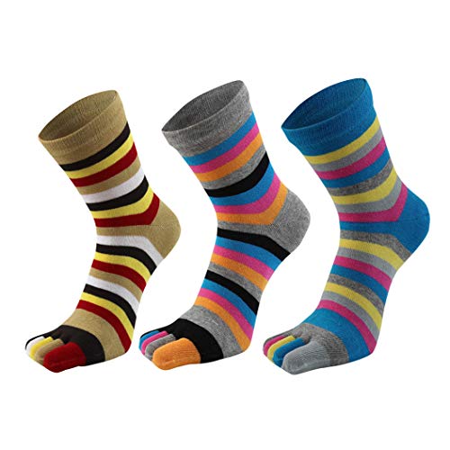 AIEOE 3 Paar Zehensocken Damen Fünf Finger Socken Baumwolle Sport Laufende Socken Bunte Gestreift Sportsocken von AIEOE