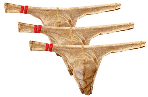 AIEOE 3 Stück Durchsichtige String Tanga Transparentes Dessous für Männer Sexy Unterwäsche Gaze Slip Gold L von AIEOE