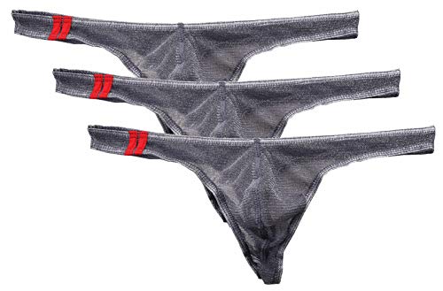 AIEOE 3 Stück Durchsichtige String Tanga Transparentes Dessous für Männer Sexy Unterwäsche Gaze Slip Grau M von AIEOE