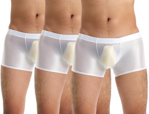 AIEOE 3 Stück Männer Boxershorts Niedrige Taille Sexy Ölige Oberfläche Transparent Knöchel Sex Slip Größe M Weiß*3 von AIEOE