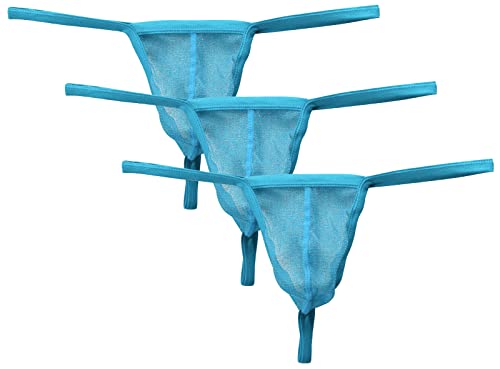 AIEOE 3 Stück String Tanga Herren Sexy G-String Set Leicht Transparente Unterwäsche Gaze Slip Blau M von AIEOE