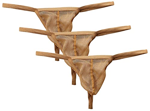 AIEOE 3 Stück String Tanga Herren Sexy G-String Set Leicht Transparente Unterwäsche Gaze Slip Gold L von AIEOE