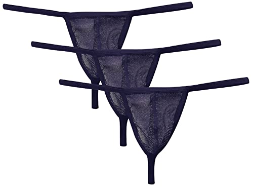 AIEOE 3 Stück String Tanga Herren Sexy G-String Set Leicht Transparente Unterwäsche Gaze Slip Navy Blau M von AIEOE