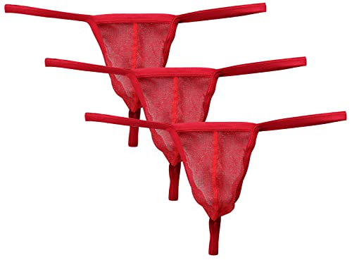 AIEOE 3 Stück String Tanga Herren Sexy G-String Set Leicht Transparente Unterwäsche Gaze Slip Rot M von AIEOE
