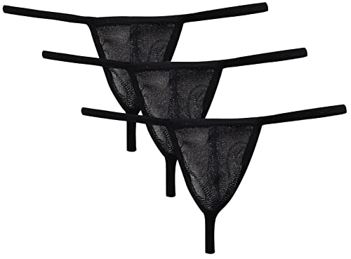 AIEOE 3 Stück String Tanga Herren Sexy G-String Set Leicht Transparente Unterwäsche Gaze Slip Schwarz L von AIEOE