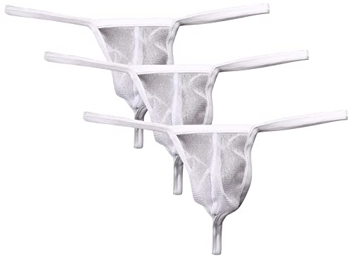 AIEOE 3 Stück String Tanga Herren Sexy G-String Set Leicht Transparente Unterwäsche Gaze Slip Weiß XXL von AIEOE