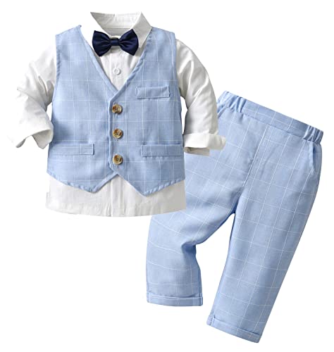 AIEOE 3-Teiliges Baby-Anzughemd + Fliege + Weste + Hose Mit Langen Ärmeln Und Knopf. Geeignet von 6-9 Monaten Blau von AIEOE