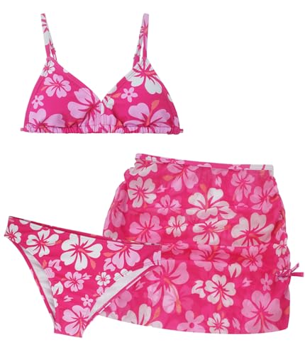AIEOE 3 Teiliges Mädchen Badeanzug Set Bikini Top mit verstellbaren Trägern + Rock + Triangel Bikinihose für 10-11 Jahre Rosa A von AIEOE
