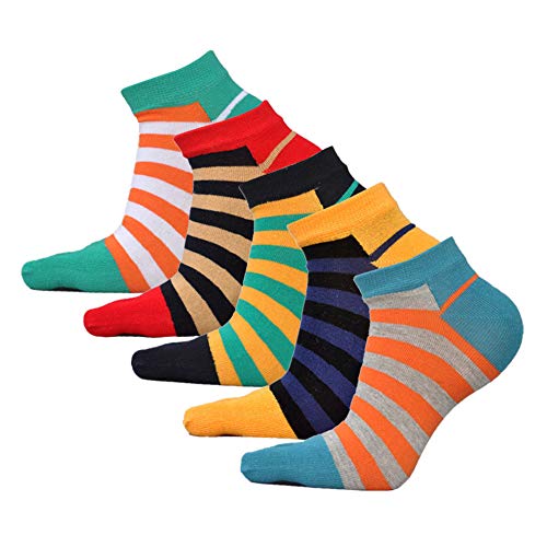 AIEOE 5 Paar Herren Fünf Finger Socken Baumwolle Bunte Streifen Zehensocken Sneaker Socken Atmungsaktiv Sport Laufende Socken von AIEOE