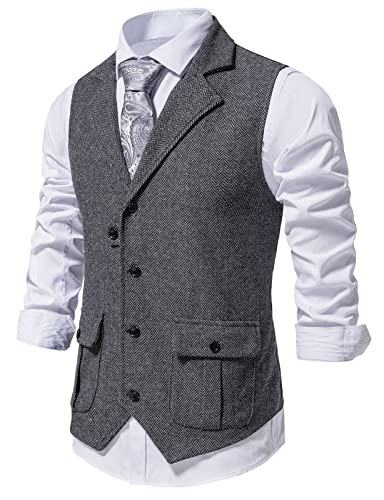 AIEOE Anzug Weste Herren Formale Hochzeit Party Weste mit Verstellbarer Rückenriegel Tweed Business Anzugwesten Grau L von AIEOE