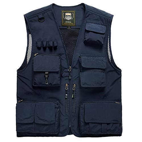 AIEOE Arbeitsweste Herren Sommer Atmungsaktiv Anglerweste Outdoor Weste Safari Weste mit Vielen Taschen Dunkelblau Asien 6XL/ EU 60/62 von AIEOE