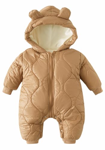 AIEOE Baby Daunenjacke Snowsuit Schneeanzug Winter Kapuzen Strampler Kleinkind Mädchen Jungen Jumpsuit Dicke Oberbekleidung Warme Outfits 90cm Kakao von AIEOE