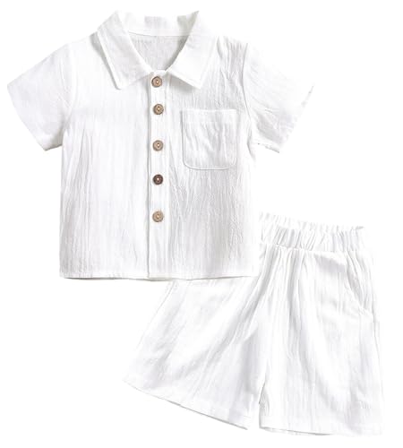 AIEOE Baby Jungen Kurzen Ärmeln Shorts Set 2 Stück Baumwolle Leinen Kleidung Mädchen Sommer 18-24 Monate Weiß A von AIEOE