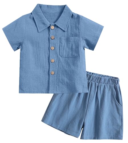 AIEOE Baby Jungen Mädchen Baumwolle Leinen T-Shirt Tops Shorts 2er Sets Sommeranzug Outfits 12-18 Monate Blau B von AIEOE