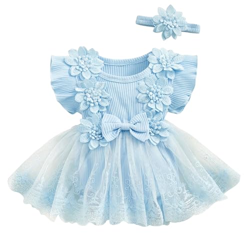 AIEOE Baby Mädchen Spitzenkleid Strampler Ärmellos Baby Taufkleider Mädchen Baby mit Tiara Blau 3-6 Monate AIEOE Baby Mädchen Spitzenkleid Strampler Ärmellos Baby Taufkleider Mädchen Baby mit Tiara Blau 3-6 Monate von AIEOE