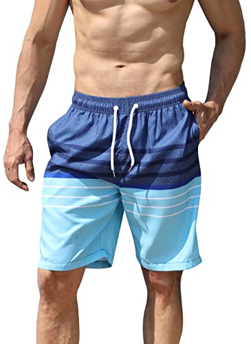 AIEOE Badehose Herren Schnelltrocknend Strandhose mit Elastischer Bund Schwimmshorts Swimm Shorts Gestreift 03 Größe 3XL von AIEOE