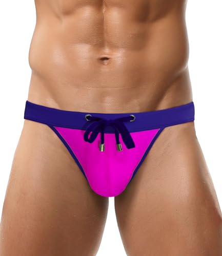 AIEOE Badehose Herren Slip Push Up Eng Kurz Badeslip Bunt Patchwork Schwimmhose mit Abnehmbares Pad Kordelzug - EU L (Asie XL) von AIEOE