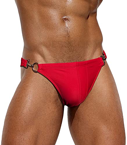 AIEOE Herren-Badeanzug, niedrige Taille, sexy, bedruckt, gepolstert, weich, abnehmbar, schnelltrocknend, für Strand, Pool, Etikett (M-XXL)=EU (S-XL), Stil 10 - Rot, 50 von AIEOE