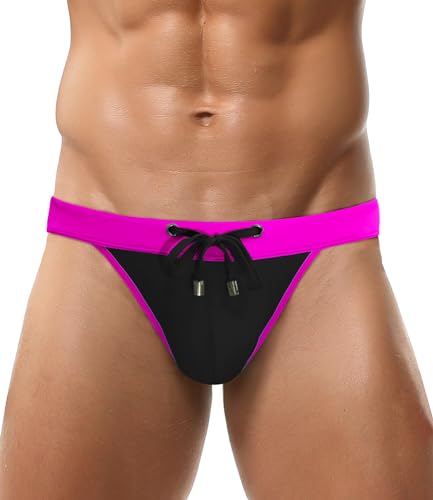 AIEOE Badeslip Herren Eng Kurz Badehose Push Up Schwimmhose Patchwork Bunt Slip mit Abnehmbares Pad Kordelzug - EU M (Asie L) von AIEOE