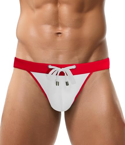 AIEOE Badeslip Herren Eng Kurz Badehose Push Up Schwimmhose Patchwork Bunt Slip mit Abnehmbares Pad Kordelzug - EU M (Asie L) von AIEOE