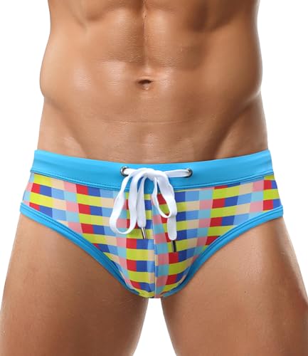 AIEOE Badeslip Herren Eng Kurz Badehose Push Up Schwimmhose Slip mit Abnehmbares Pad Kordelzug für Schwimmen Surfen - EU M (Asie L) von AIEOE