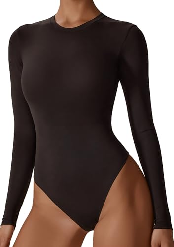 AIEOE Body Langarm Damen Kunstturnen Trikot Bodysuit Einteilig Lässig Jumpsuits Eng Größe M Dunkelbraun von AIEOE