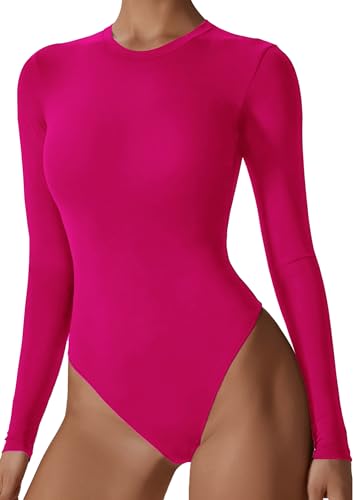 AIEOE Body Langarm Damen Kunstturnen Trikot Bodysuit Einteilig Lässig Jumpsuits Eng Größe M Fuchsia von AIEOE