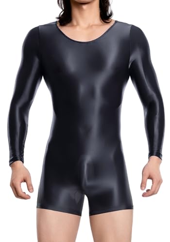 AIEOE Bodysuit Herren Durchschauen Lange Ärmel Glossy Silky Jumpsuit Mens Bikini Slips Stretchy Body XL von AIEOE