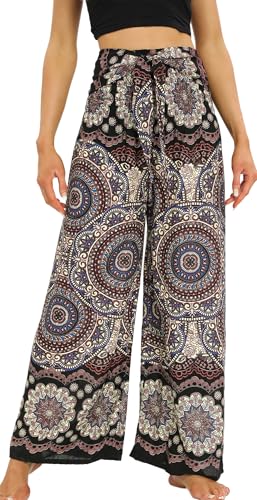 AIEOE Bohème Pluderhose Damen Weich Leicht Schnell Trocknend Dünne Hippie Sommerhose Casual Palazzo Schlupfhose C01 von AIEOE