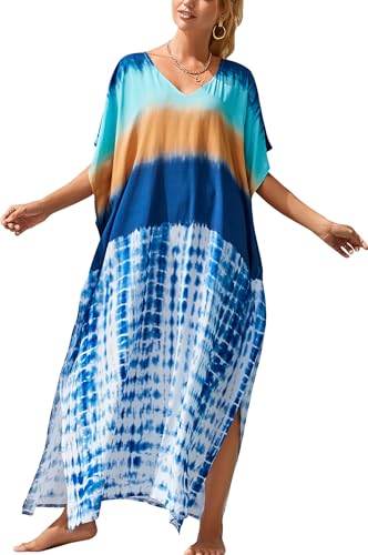 AIEOE Bohemian Maxi Beach Badeanzug Cover-ups für Strand Beach Strandkleid Sommer Eine Größe Große Boho Maxi Kleider Floral Print Farbe 11 von AIEOE