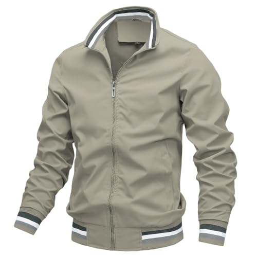 AIEOE Bomberjacke Grün Herren Leichtes College Jacke Windbreaker Sportjacke mit Gestreiftem Bund und Innentasche - M (EU/US XS) von AIEOE