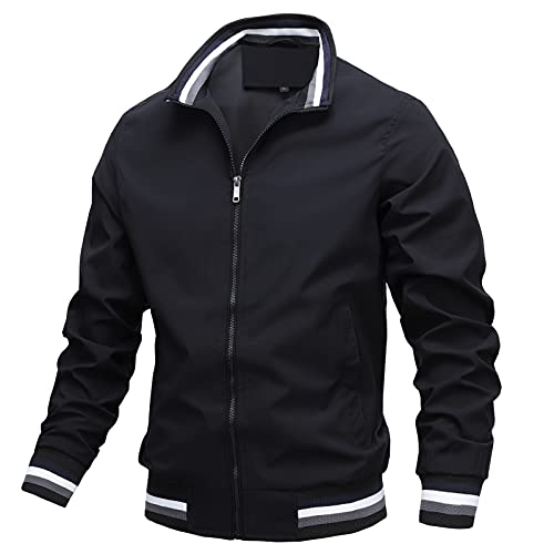 AIEOE Bomberjacke Schwarz Herren Leichtes College Jacke Windbreaker Sportjacke mit Gestreiftem Bund und Innentasche - M (EU/US XS) von AIEOE