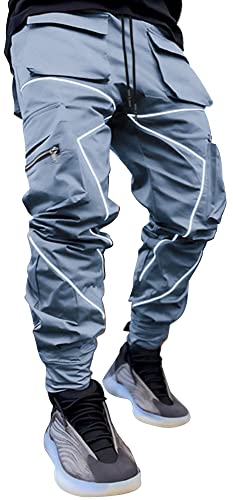 AIEOE Cargohose Herren Hip Hop Techwear Cargo Hosen mit reflektierenden Streifen Streetwear Punk Pants Joggger Jogginghose mit Taschen Gummibund - M von AIEOE
