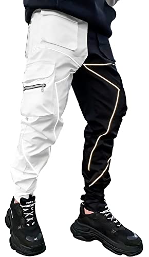 AIEOE Cargohose Herren Hip Hop Techwear Cargo Hosen mit reflektierenden Streifen Streetwear Punk Pants Joggger Jogginghose mit Taschen Gummibund - M von AIEOE