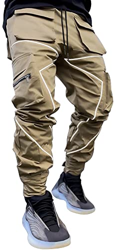 AIEOE Cargohose Herren Hip Hop Techwear Cargo Hosen mit reflektierenden Streifen Streetwear Punk Pants Joggger Jogginghose mit Taschen Gummibund - XXL von AIEOE