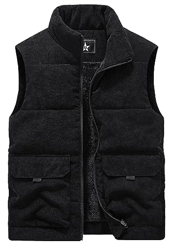 AIEOE Cordweste Herren Weste mit Futter Ärmellose Jacke Stehkragen Sleeveless Vest Schwarz 01 Herstellergröße XL/EU Größe M von AIEOE