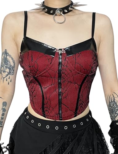 AIEOE Crop Top Damen Y2k Gothic Oberteile Tank Top Cami V Ausschnitt Oberteil Club Party Streetwear Kleidung Sommer Top Slim Fit Shirt S Rot von AIEOE