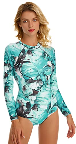 AIEOE Damen Bademode Badeanzug UV-Schutz Reißverschluss Langarm Shirt Slim-Fit Surf Shirt Kordelzug Badeshirts Tops Langarm Badeanzüge Bedruckt UV von AIEOE