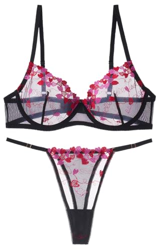 AIEOE Damen Dessous Set Spitze BH Unterwäsche und Slip Verstellbare Strapsen Babydoll Frauen Reizwäsche Lingerie Höschen Nachtwäsche Outfit - M von AIEOE