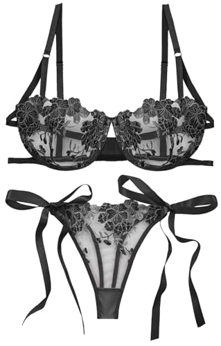 AIEOE Damen Dessous Set Spitze BH mit Bügel Unterwäsche und Slip Verstellbare Strapsen Babydoll Frauen Reizwäsche Lingerie Höschen Nachtwäsche Outfit von AIEOE