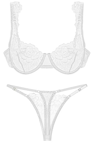 AIEOE Damen Dessous Set Spitze BH mit Bügel Unterwäsche und Slip Verstellbare Strapsen Babydoll Frauen Reizwäsche Lingerie Höschen Nachtwäsche Outfit von AIEOE