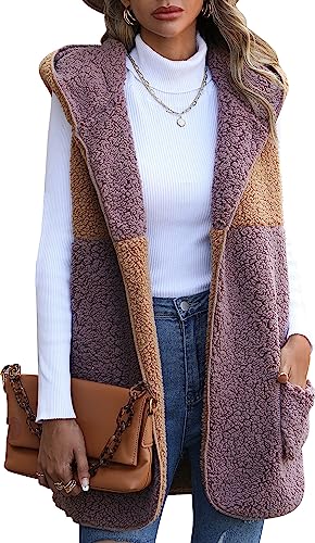 AIEOE Damen Fleece Weste Chic Elegant Ärmellose Mäntel mit Kapuze mit Taschen Bequem Warm S von AIEOE