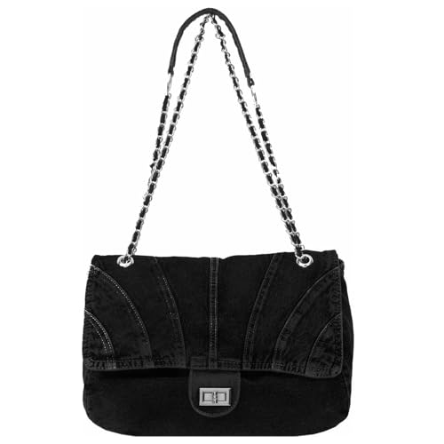 AIEOE Damen Jeans Canvas Umhängetasche Große Kapazität Denim Handtasche mit Mehreren Taschen Vintage Crossbody Schwarz A von AIEOE