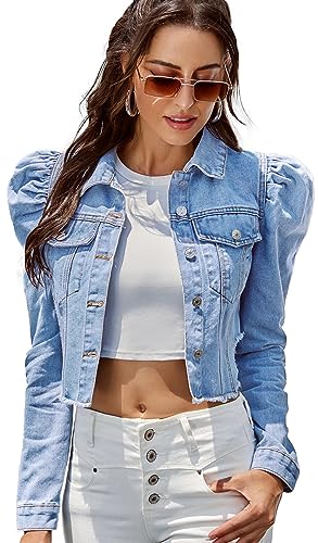 AIEOE Damen Jeansjacke Female Jeans Jacke Übergangs Jacke Langarm Denim Jacke Vintage Kurze Jeansjacke Hellblau S von AIEOE