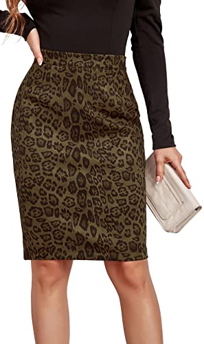 AIEOE Damen Mini Kurzer Rock Elegant Wildleder Plissiert Hoch Tailliert Ausgestattet Minirock Cocktail Größe XL Grün Leopard von AIEOE
