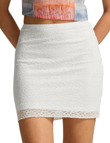 AIEOE Damen Röcke mit Tüll Spitze Bodycon Party Cocktail Kurzer Eng Minirock Sommer Herbst Winter Größe M Weiß von AIEOE