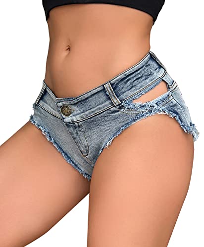 AIEOE Damen Sexy Denim Mini Shorts Hot Low Waist Zippered Beach Party Night Club Shorts Größe S Blau von AIEOE